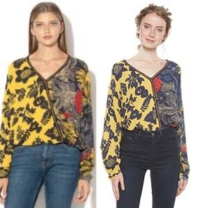 Desigual Contrasting Split Floral Blouse NEW W TAG
